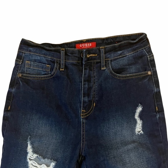 Guess Dark Wash Distressed Destroyed Ripped Knee High Rise Blue Denim Cr… - Picture 3 of 8